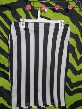 Sourpuss Black And White Striped Pencil Skirt